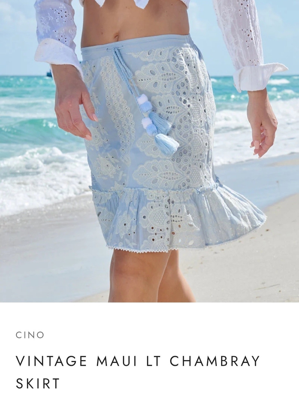 Cino Vintage Blue Maui Cahmbray Skirt With Ruffle Hem. Size Large
